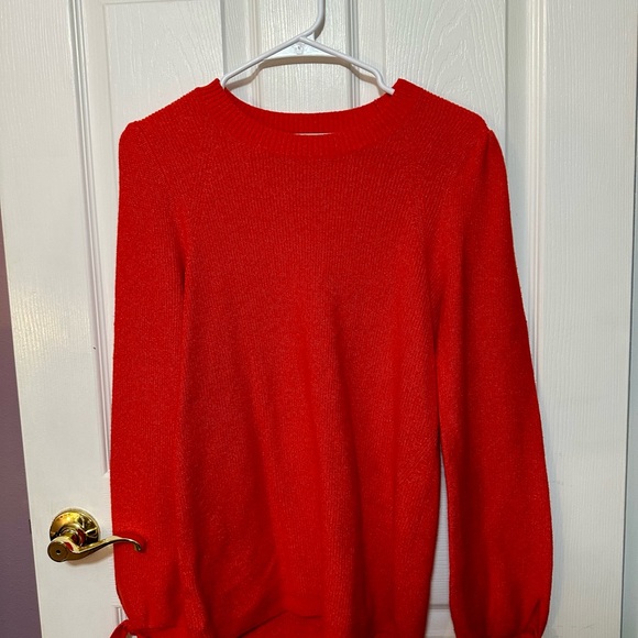 LOFT Sweaters - LOFT Size Medium Orange Red Crewneck Sweater With Cute Ties at Wrist